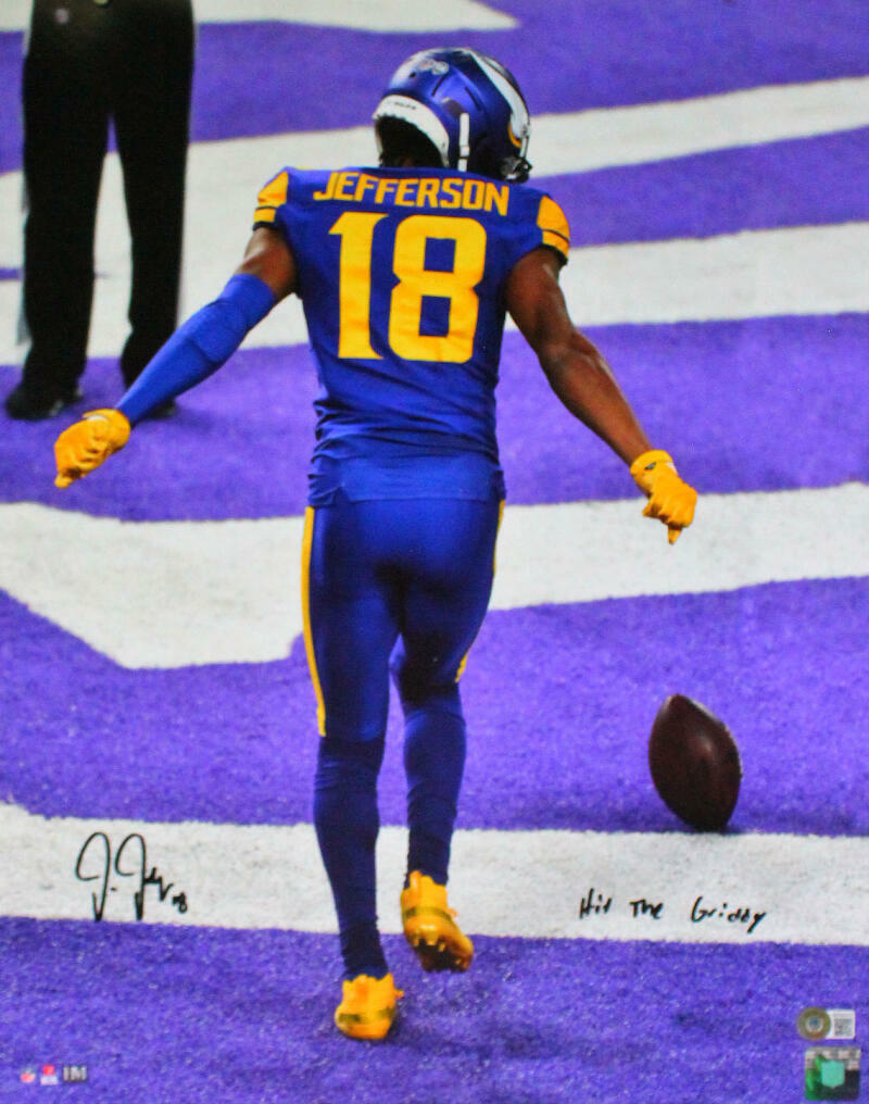 Justin Jefferson Signed Vikings 16x20 HM TD Dance Photo Poster painting w/Insc.-Beckett W Holo