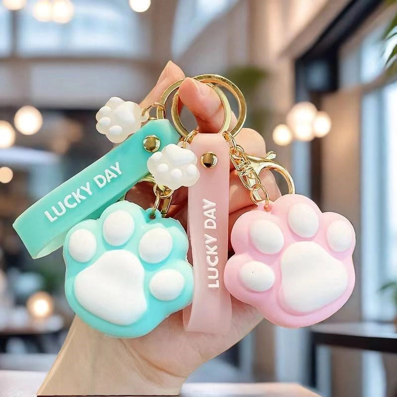 Cute Paw Print Silica Gel Unisex Bag Pendant Keychain