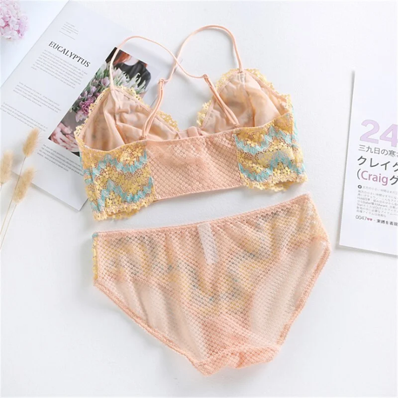 Sexy Lace Bra Set No Paded Frpmt Closure Seamless Lingerie Panties Underwear Bralette Briefs Set Ultra Thin Sexy нижнее белье