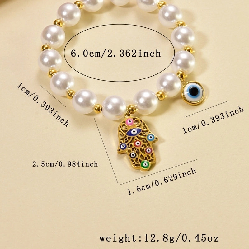 Novelty Minimalist Classic Style Devil’s Eye Palm Red Heart 304 Stainless Steel 18K Gold Plated Zircon  Bracelets In Bulk