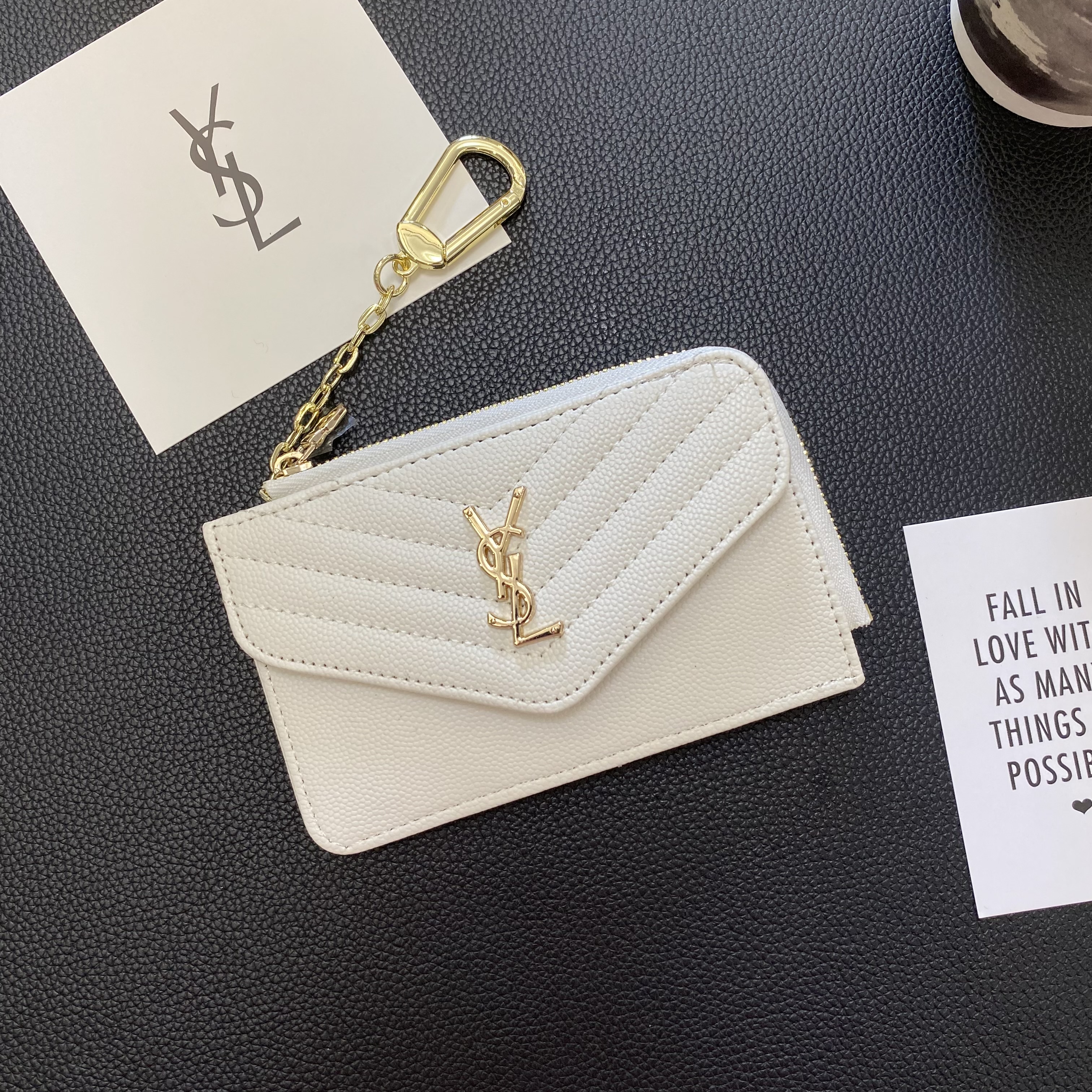 YSL Luxury Genuine Leather Wallet Card Holder Secure Zip Bag