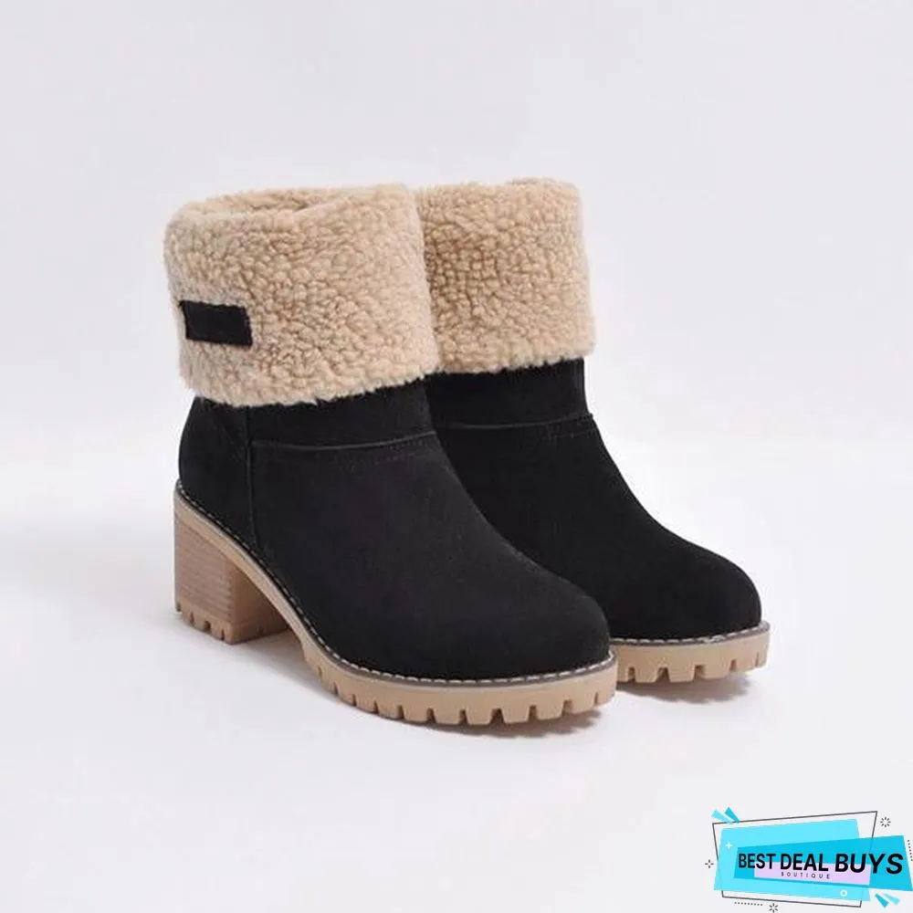 Square Heel Short Plush Snow Boots