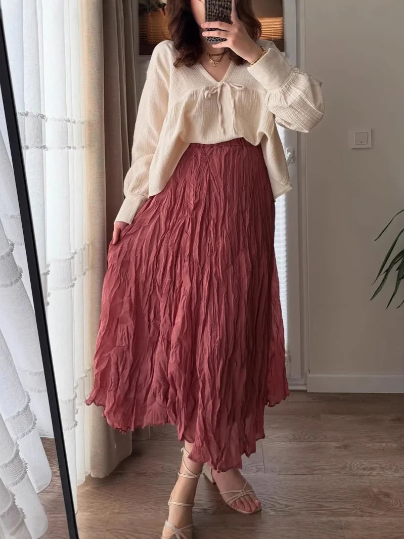 Athvotar Athvotar Spring And Autumn New 100 Folded Wrinkles Skirt Hot Soft Half Dress In Wind