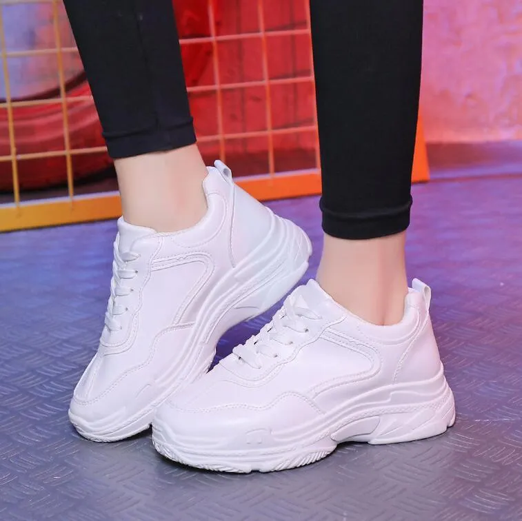 2022 Spring Fashion Women Casual Shoes Leather Platform Sport Shoes Woman Sneakers Ladies White Trainers Chaussure Femme Sneaker