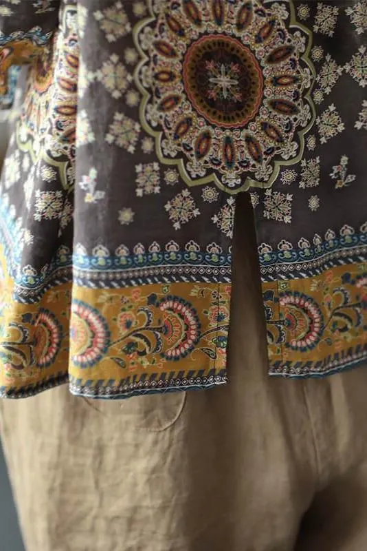 Vintage Floral Ramie Casual Summer Women Shirt