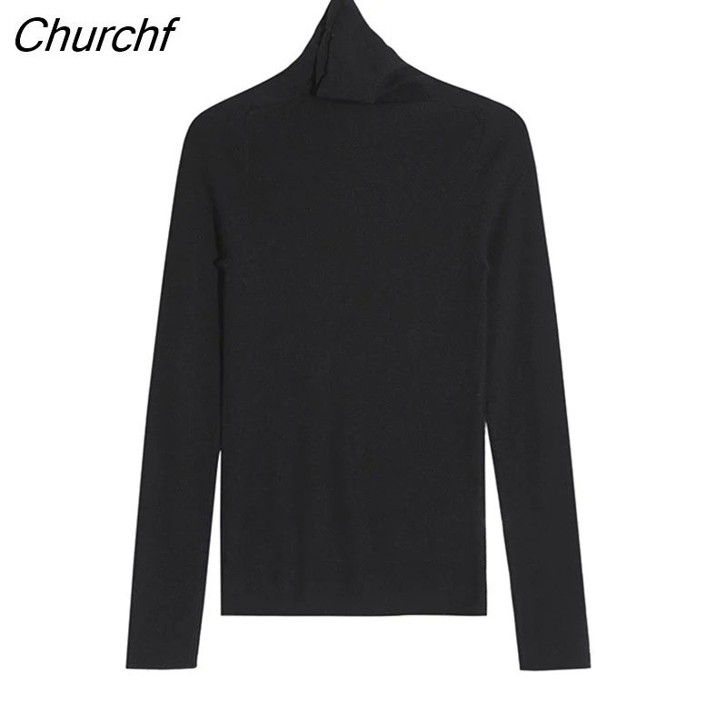 Churchf Harajuku Knitted T Shirt Women Long Sleeve Skinny Turtleneck Y2k Basic Tee Tops Solid Warm Vintage T Shirt Autumn