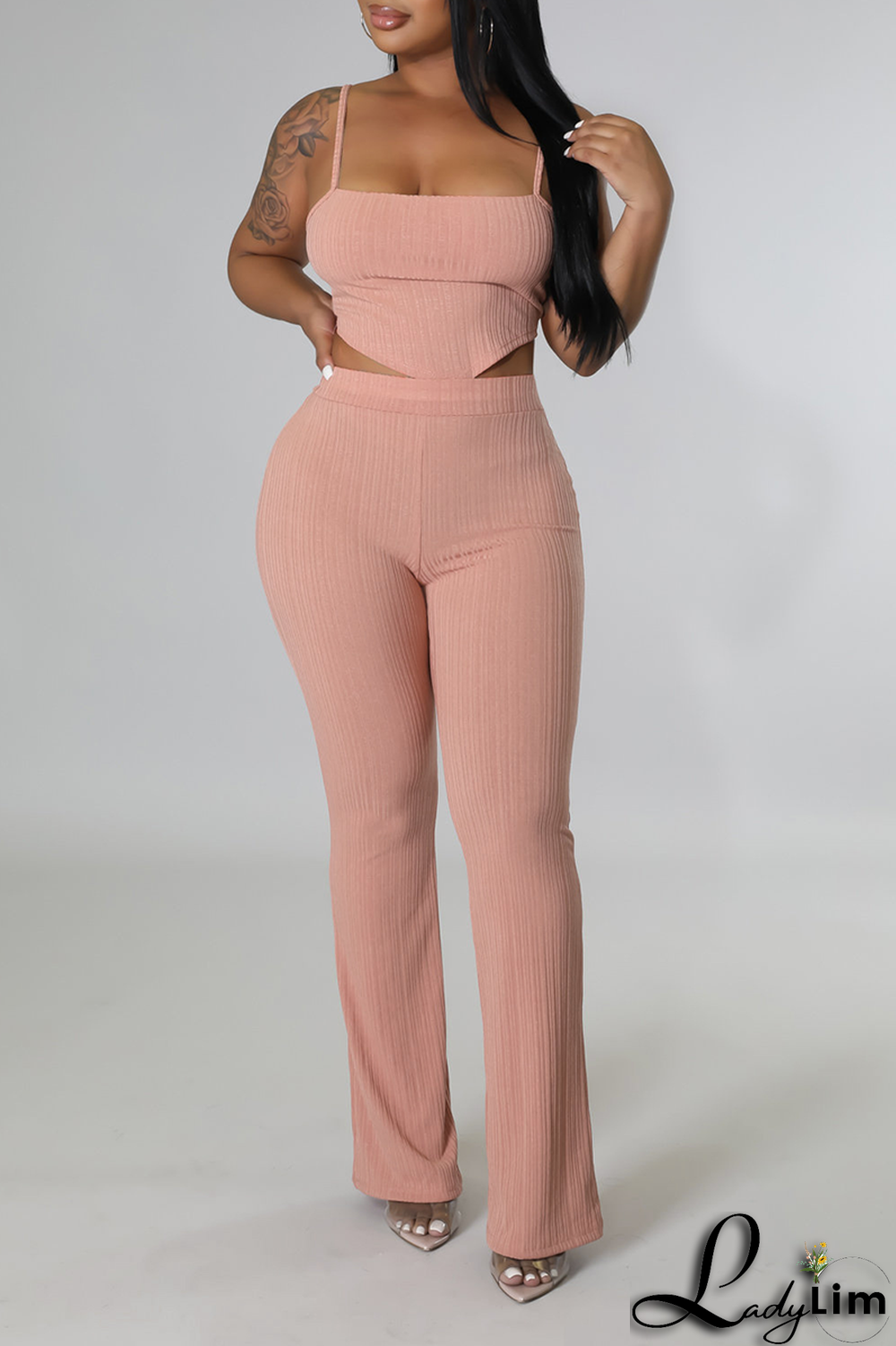 White Fashion Solid Patchwork Spaghetti Strap Sleeveless Two Pieces