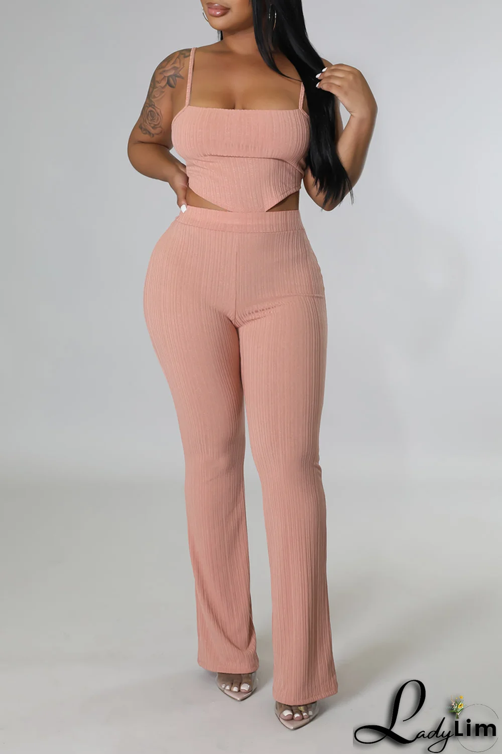 White Fashion Solid Patchwork Spaghetti Strap Sleeveless Two Pieces