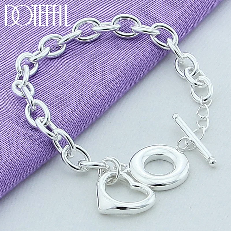 DOTEFFIL 925 Sterling Silver Heart Pendant Bracelet OT Buckle For Woman Jewelry