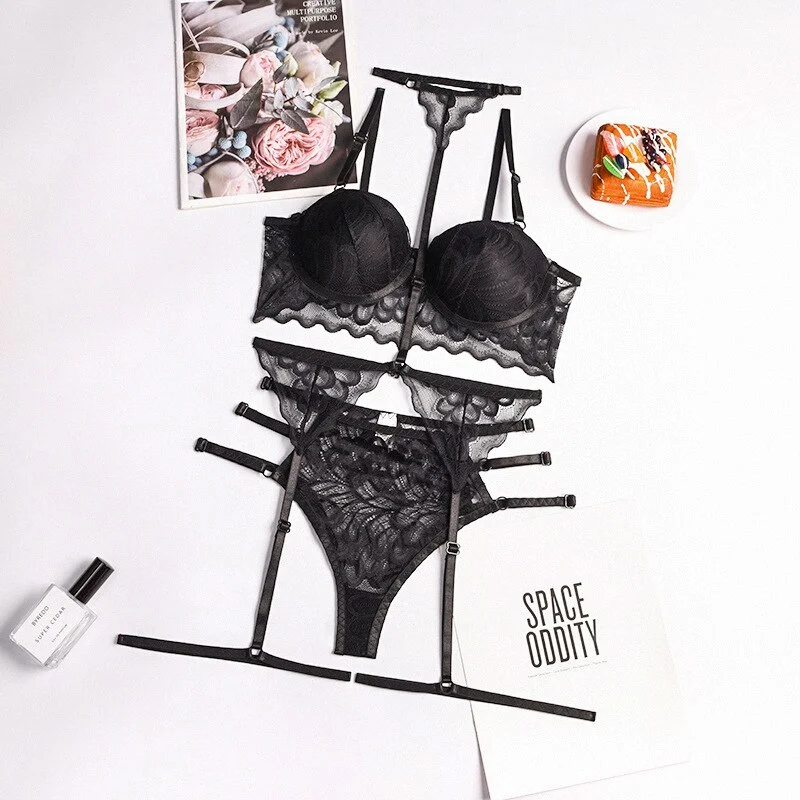 Billionm Lingerie Sexy Underwear Set Halter Bra Set Lingerie Set Erotic Underwear Sets 3 Piece Set Padded Bra Lace Lingerie Set