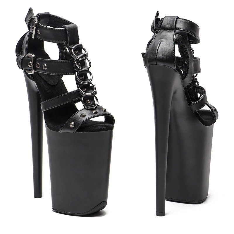 TAAFO 23CM/9inches Matte PU Open Toe Platform Pole Dance Sandals Shoes High Heels Pole Dance Boot