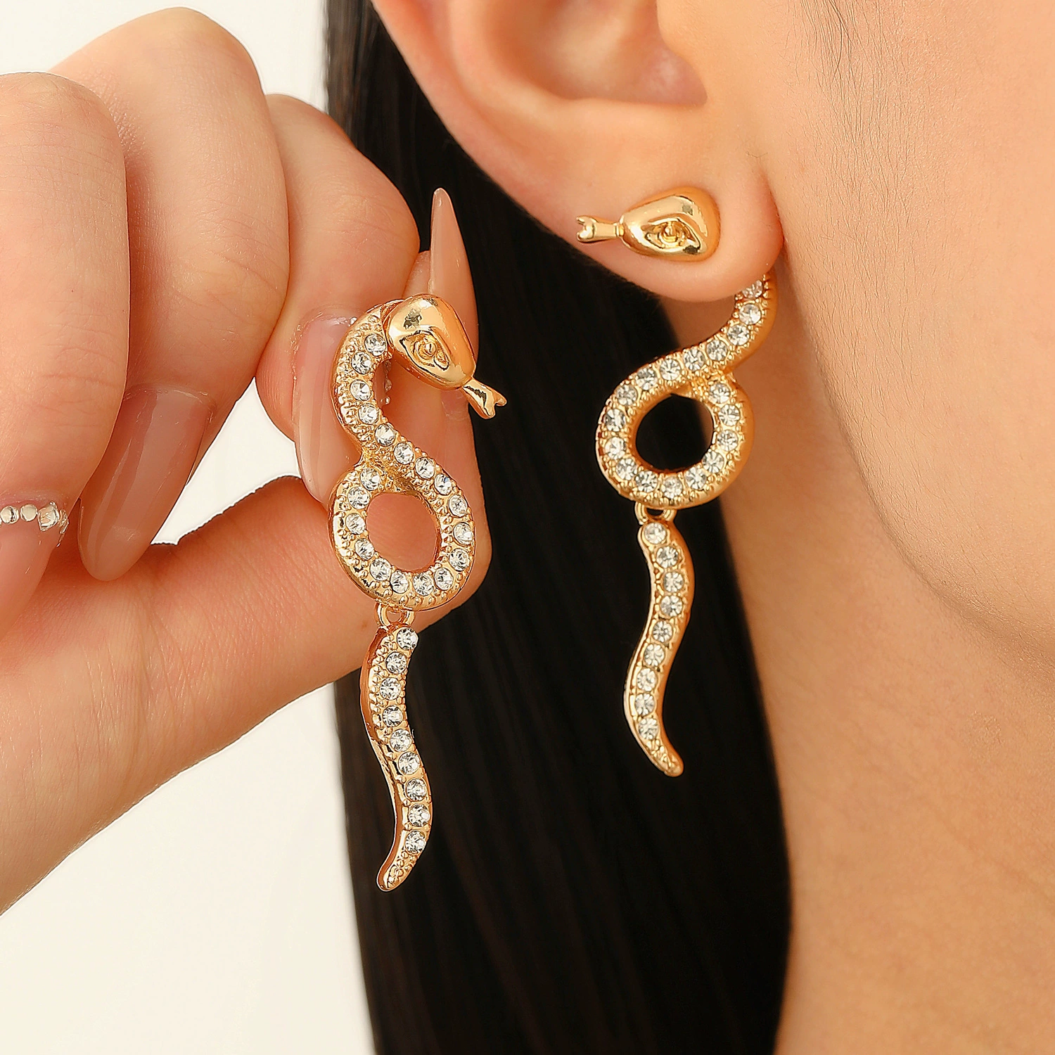 Detachable Curved Snake Zirconia Stud Earrings