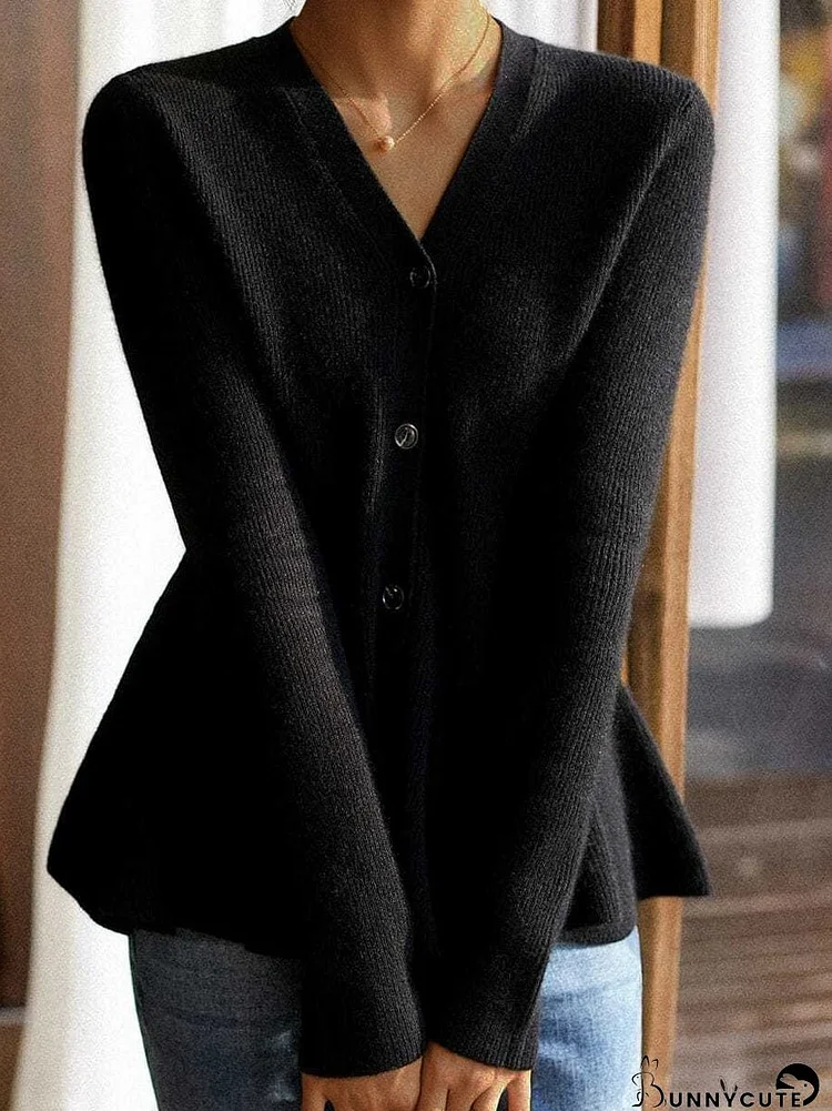 Women's V-Neck Ribbed Knit Peplum Cardigan Sweater