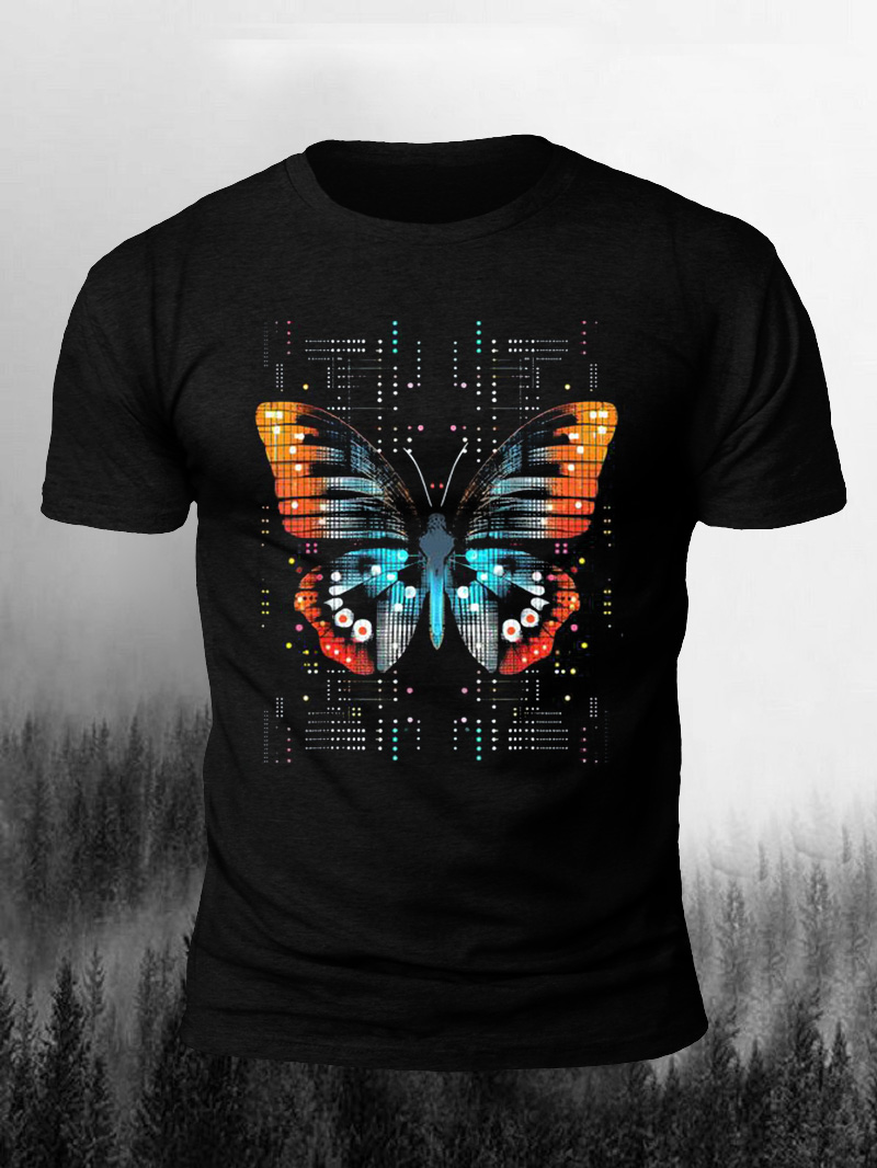 Men's Technology Butterfly Print Casual Short Sleeve T-shirt