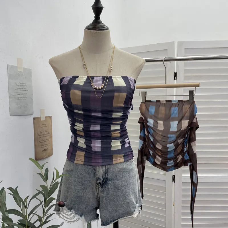 Nigikala Nigikala Shooting Holiday Storm Spot Bump Color Mesh Strapped Braped Vest Female Summer Dew Back Hottie Top 8085