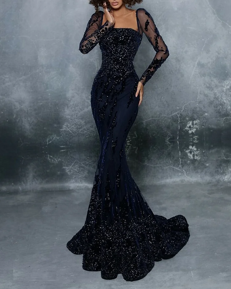 Embellished Mermaid Gown Evening Dress - 01