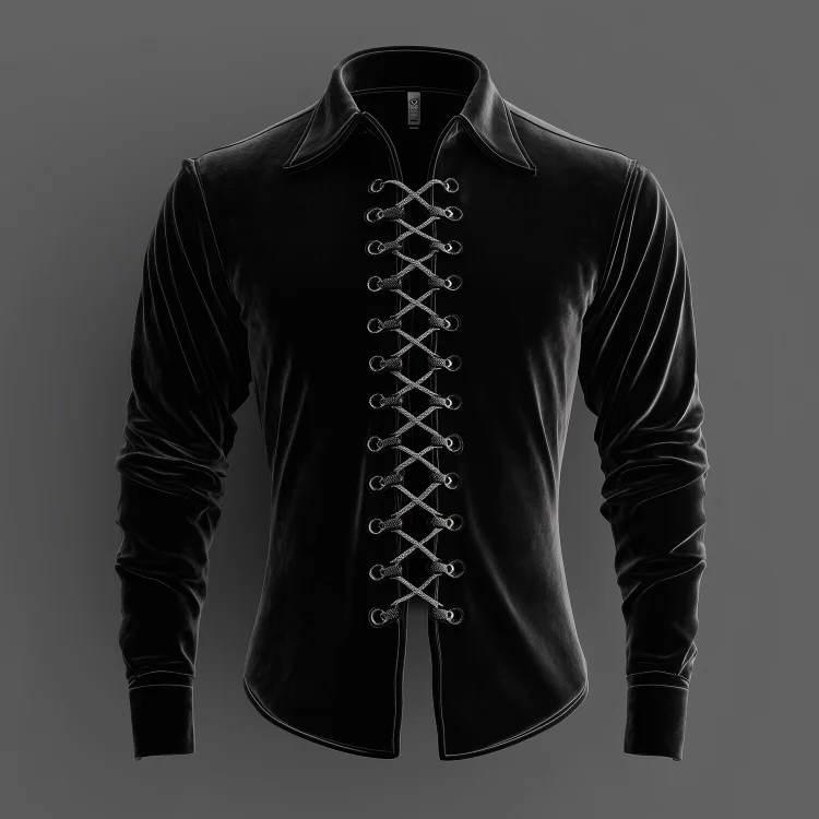 Okaywear Turndown Collar Long Sleeve Strappy Velvet Shirt Okaywear