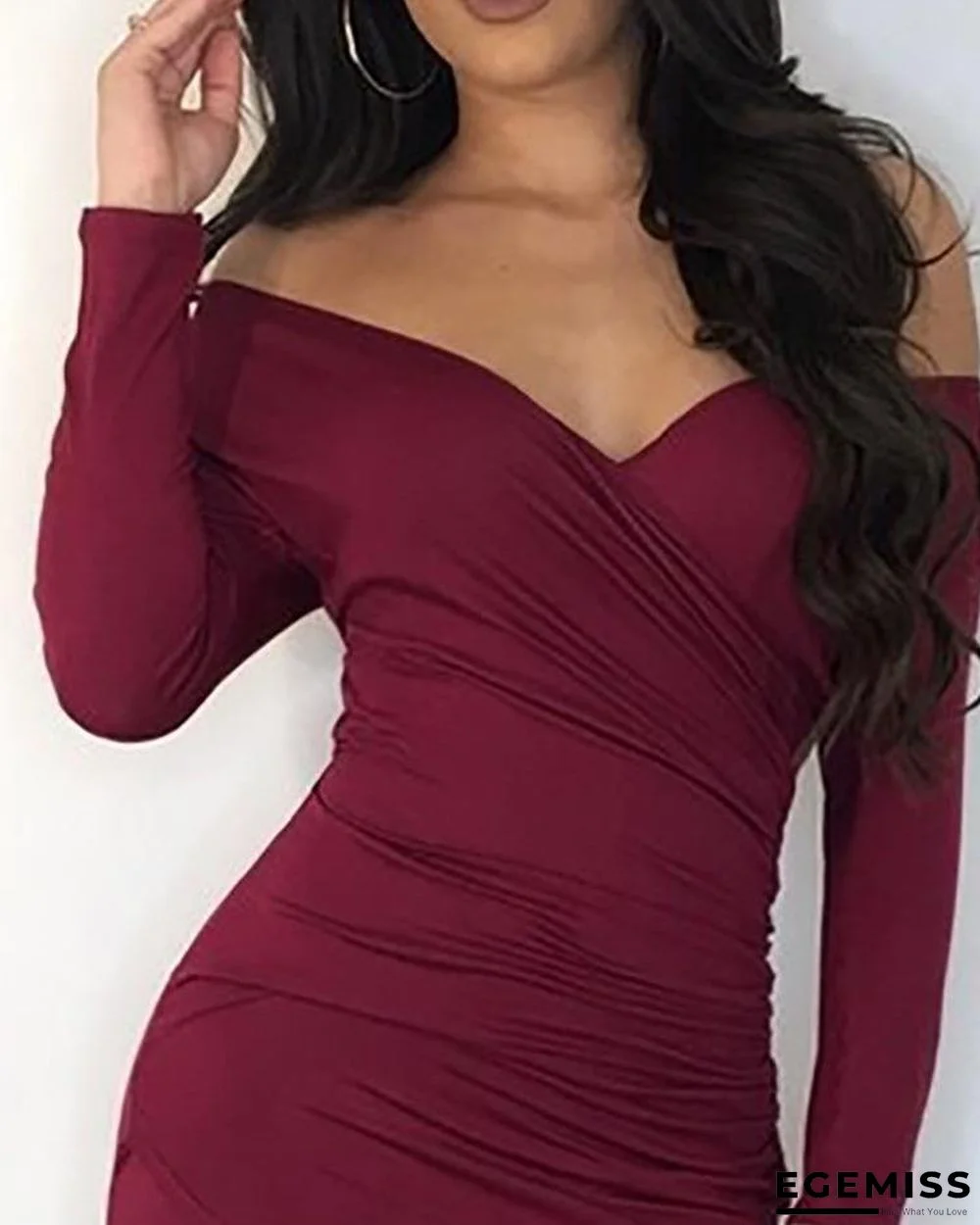 Off Shoulder Scrunched Overlap Bodycon Dress | EGEMISS