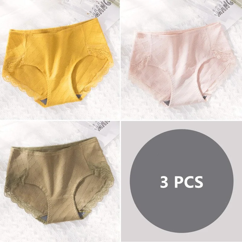 3Pcs Soft Cotton Panties for Women Sexy Lace Transparent Briefs Female Women's Underwear Lady Lingerie Wholesale Free shipping