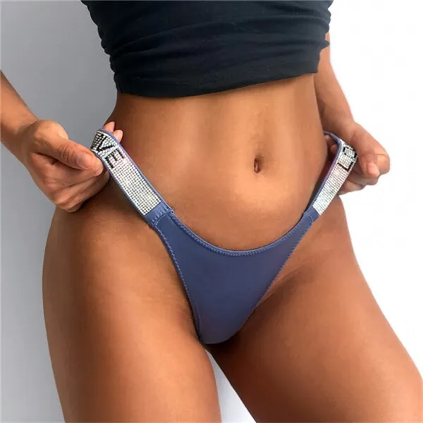 Sexy G-string Briefs Panties Rhinestone Ice Silk Antibacterial Thong Underpant трусы Lingerie Underwear Intimates трусы женские