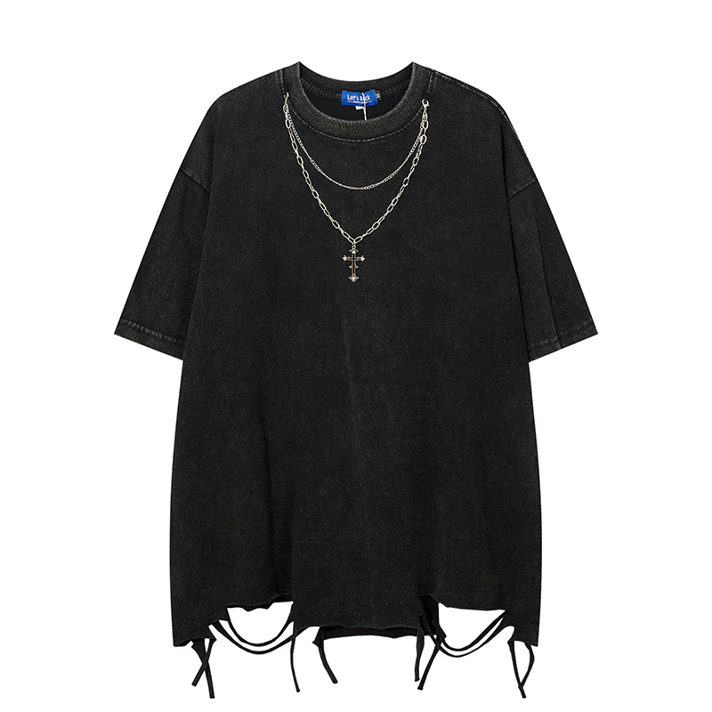 High Version Of Cross Necklace Washed  T-Shirt