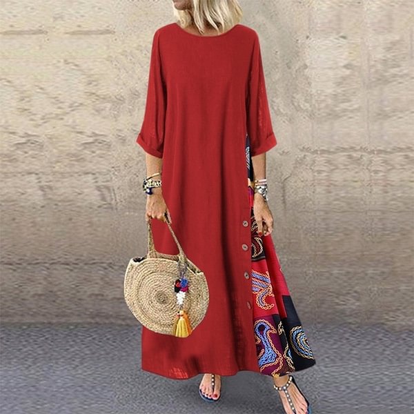 Women Fashion Casual Big Swing Half Sleeve Long Dress Floral Patchwork Maxi Dress - Life is Beautiful for You - SheChoic