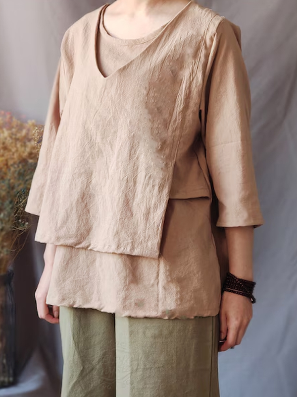 Irregular Solid Color Cotton And Linen Shirt hjn Shicloths
