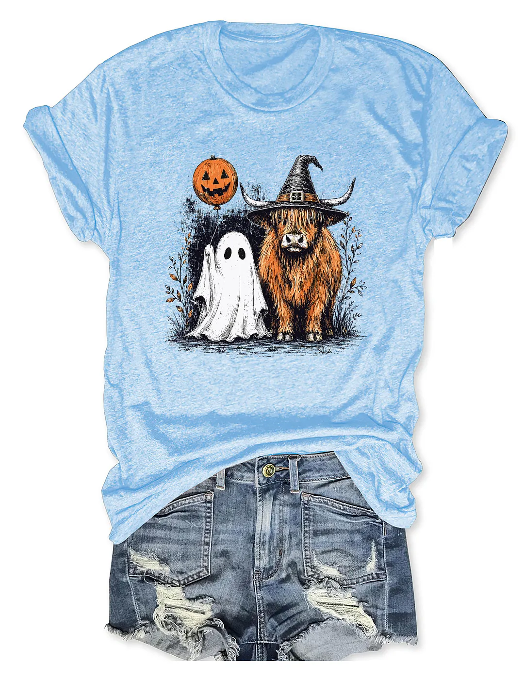 Cute Spooky Highland Cow Ghost T-shirt