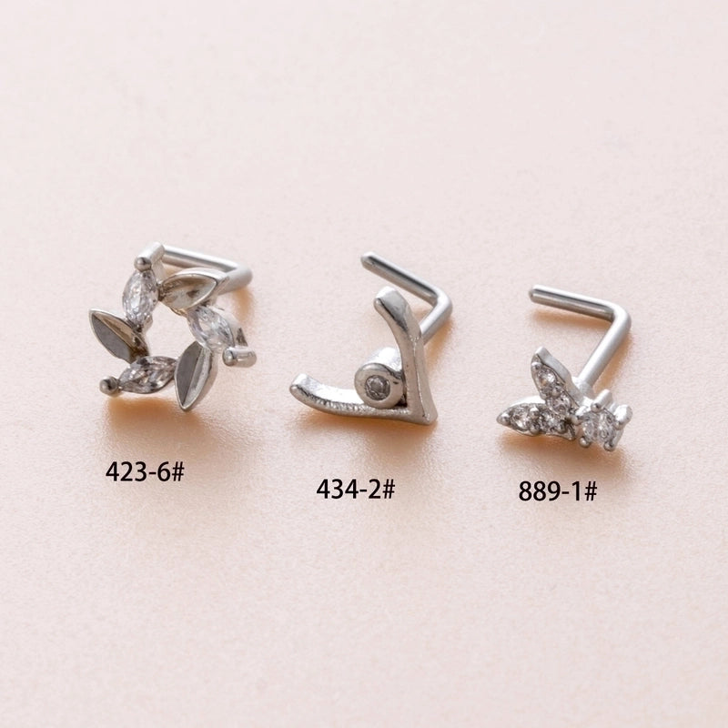 1 Piece Nose Rings & Studs Casual Minimalist Butterfly Antlers 316L Stainless Steel  Copper Inlay Zircon Nose Rings & Studs