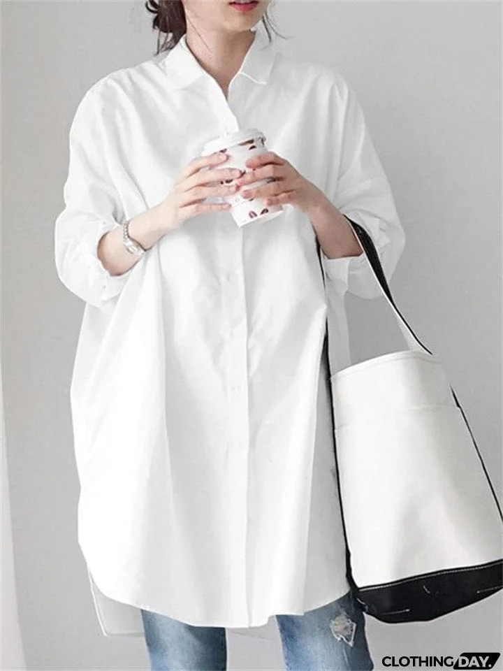 Ladies Casual Loose Irregular Mid Length Shirts