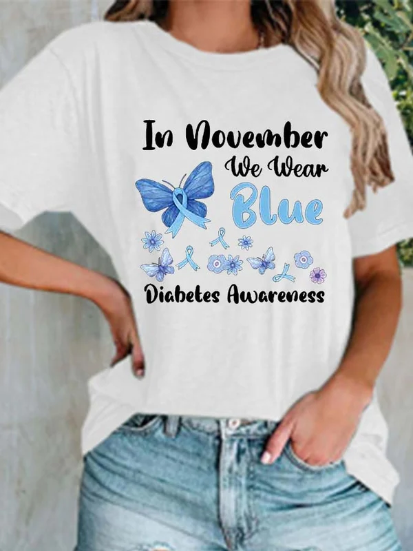 In November We Wear Blue Diabetes Awareness Print T-Shirt
