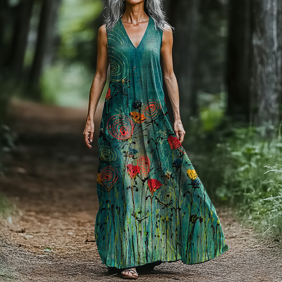 Comstylish Women's Floral Art Print Cotton Dress