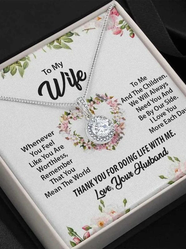 SocialShop "Thank you" Silver Diamond Pendant Necklace Greeting Card Set Valentine's Day Anniversary Jewelry Gift for Wife socialshop