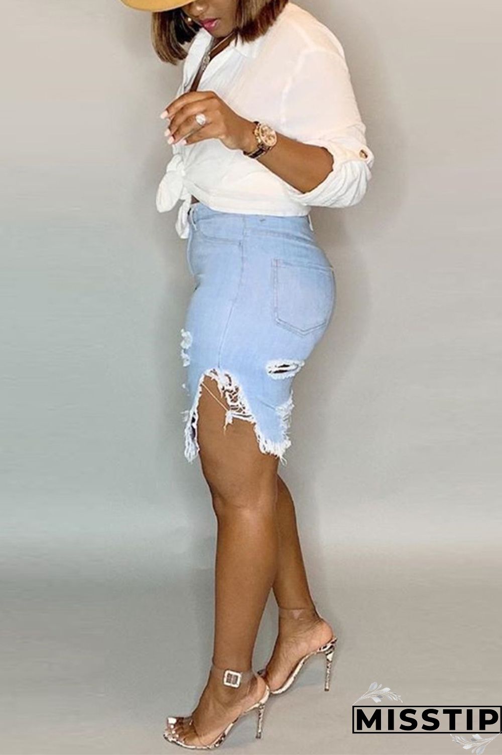 Light Blue Fashion Casual Mid Waist Jeans