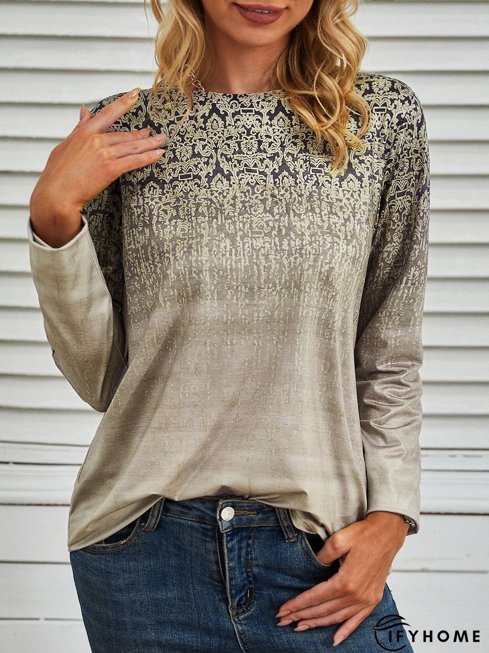 Printed Long Sleeve Casual T-Shirt | IFYHOME
