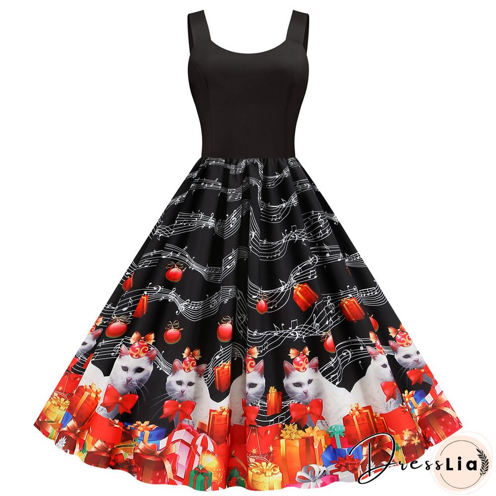 Sweet Heart Print Swing Vintage Women Summer Dress Sexy Halter Retro Rockabilly Rave Party