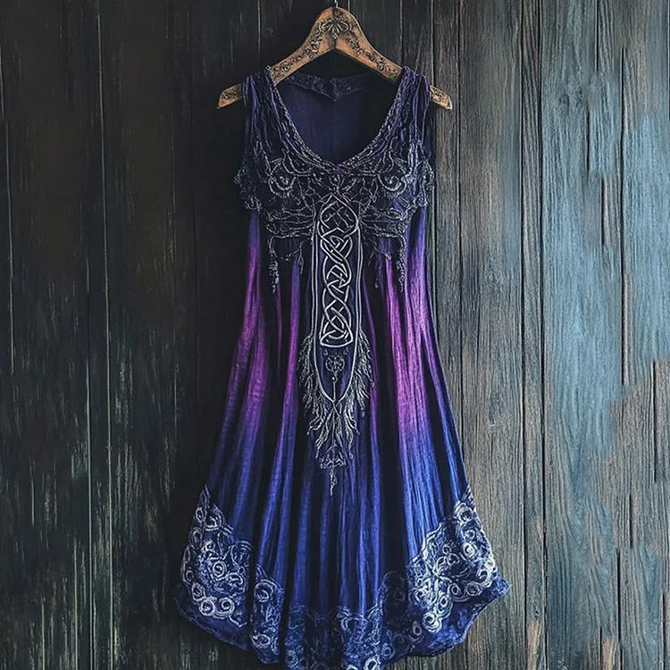 Vintage Celtic Gradient Lace Linen Tank Dress