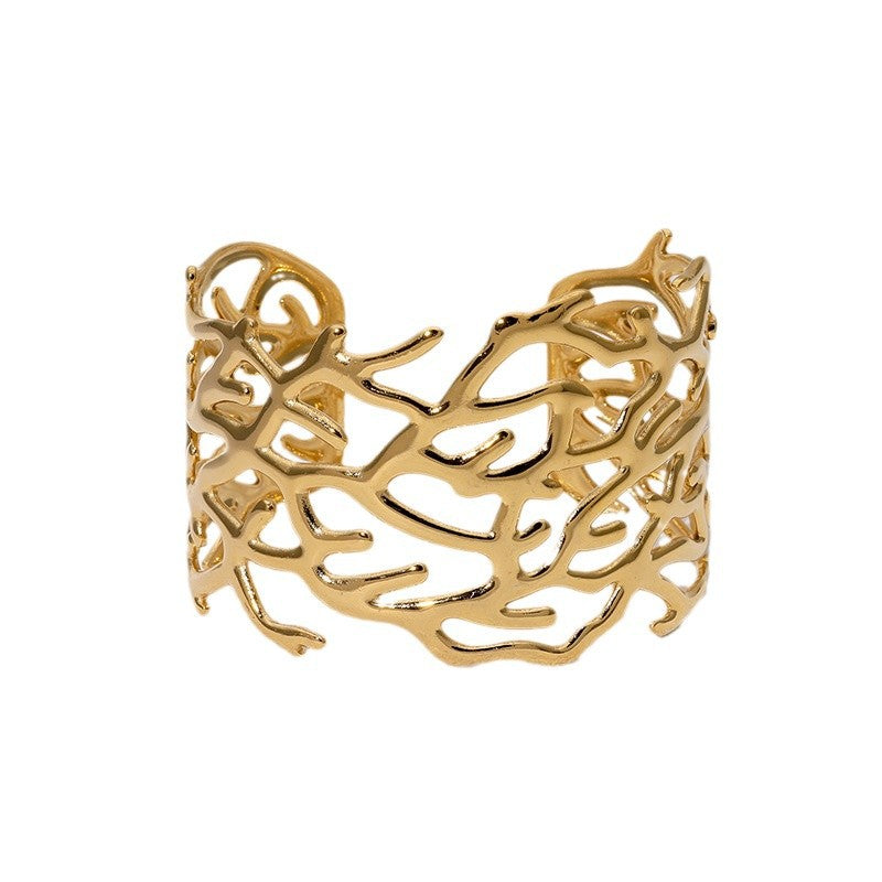 Exquisite Retro Irregular Hollow Bracelet Wide Version Personality Exaggerated Ins Stainless Steel Bracelet Female