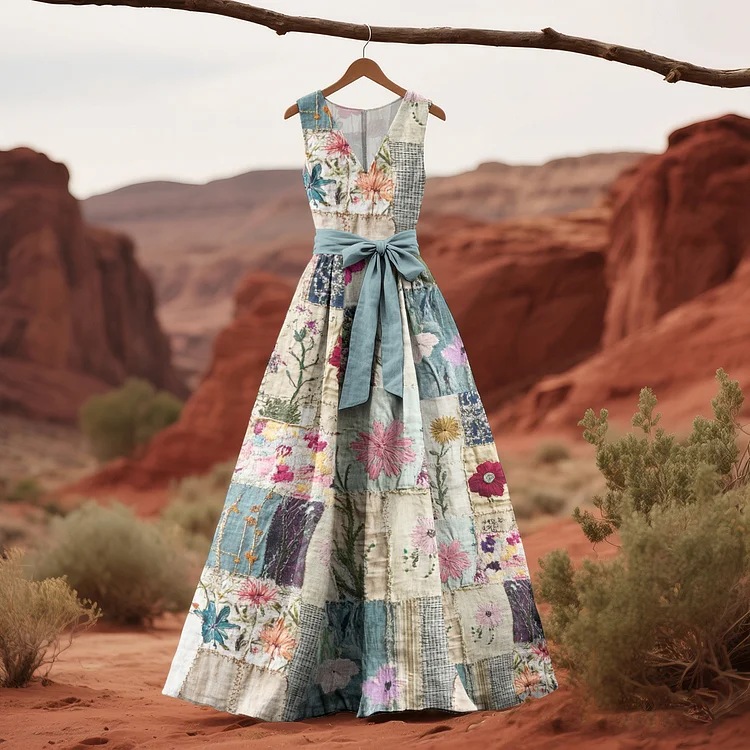 Simpfit Vintage Blumen Drucken Muster Art Tank Kleid