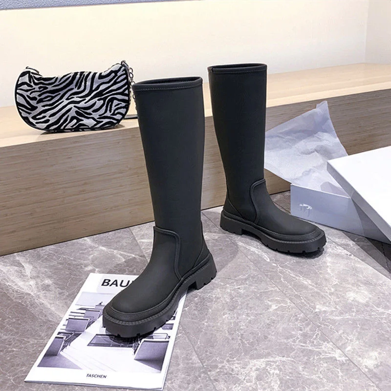 Retro Boots Women's Chunky Heel 2021 Autumn and Winter New Sleeve Knight Boots Slimming below the Knee Fashion Boots Ins Fashion