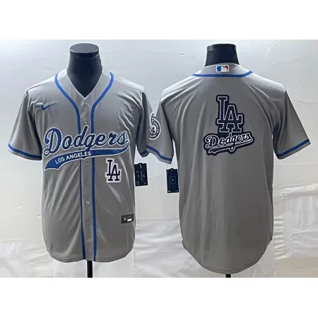 Men's Los Angeles Dodgers Gray Team Big Logo With Patch Cool Base Stitched Baseball Jersey ZEBV