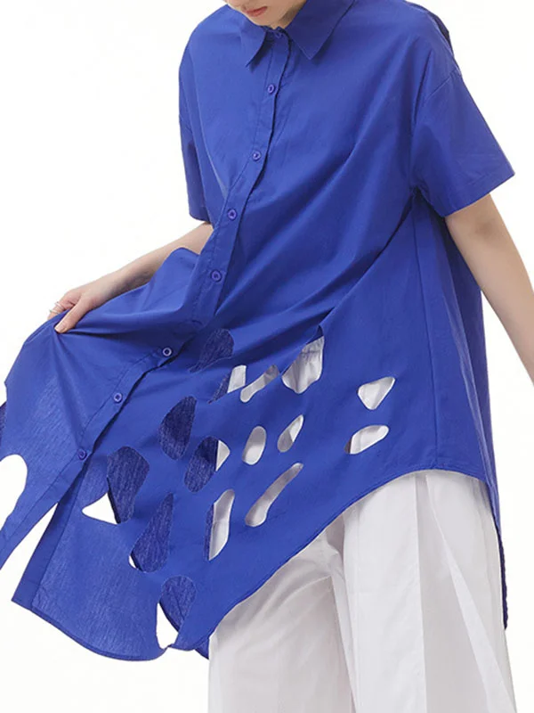 Irregular Clipping Roomy Hollow Pure Color Lapel Shirts Tops