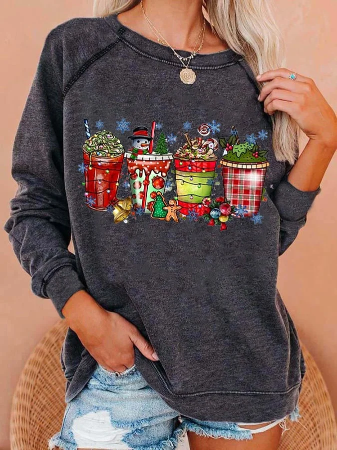 Women's Christmas Coffee Drink Print Sweatshirt