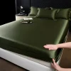 Simple solid color silk fitted sheet and pillowcase three-piece set