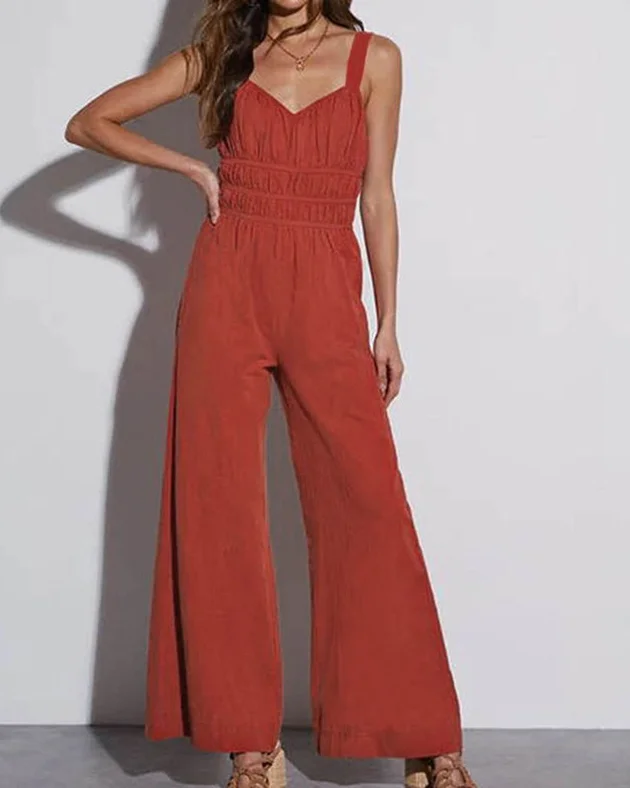 Strap Solid Color Flared Jumpsuit