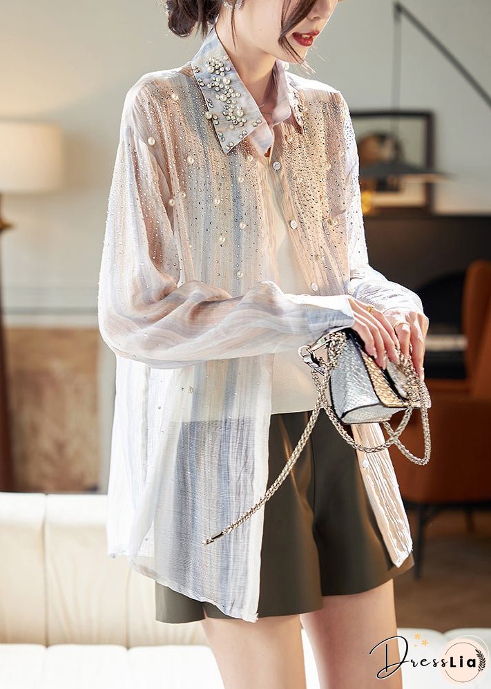 Handmade Blue Peter Pan Collar Nail Bead Shirt Fall