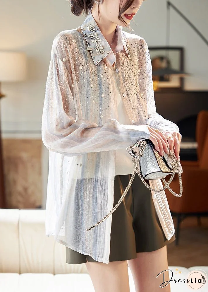 Handmade Blue Peter Pan Collar Nail Bead Shirt Fall