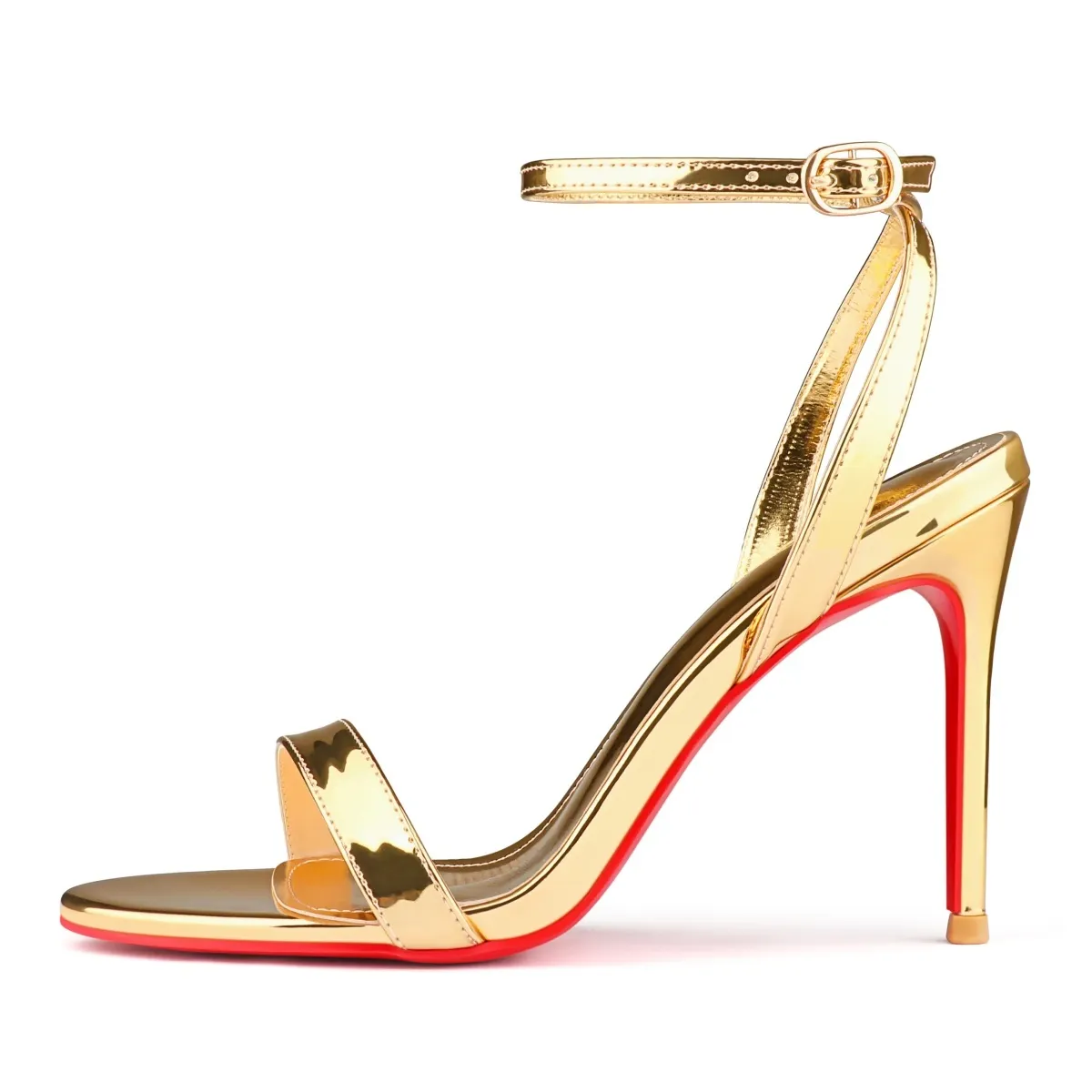 100mm round toe toe ankle strap high-heeled sandals  Red Bottom  Sandals