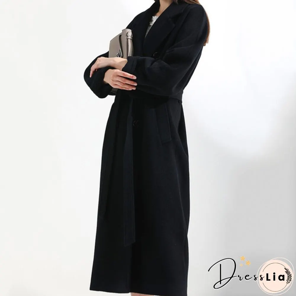 Double-breasted Double-sided Cashmere Coat Women's Long Wool Casual Coat
