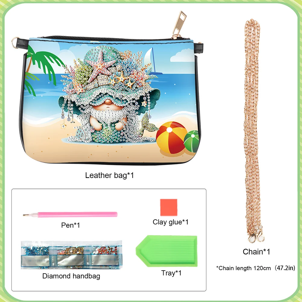 Beach Gnome Diamond Painting Coin Chain Purse 5D DIY Diamond Handmade Chain Bag